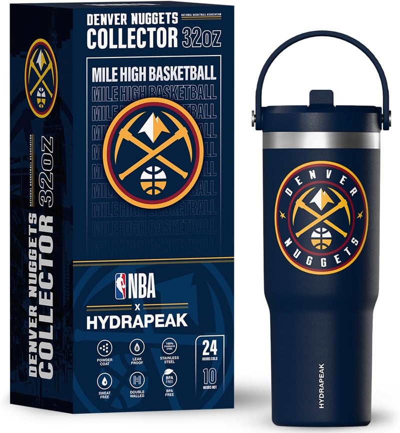 Hydrapeak x NBA Officially Licensed Denver Nuggets 32oz Nomad Stainless Steel Tumbler with Handle and Straw Lid, Leakproof Water Bottle in Limited Edition Collector's Gift Box - Image 1